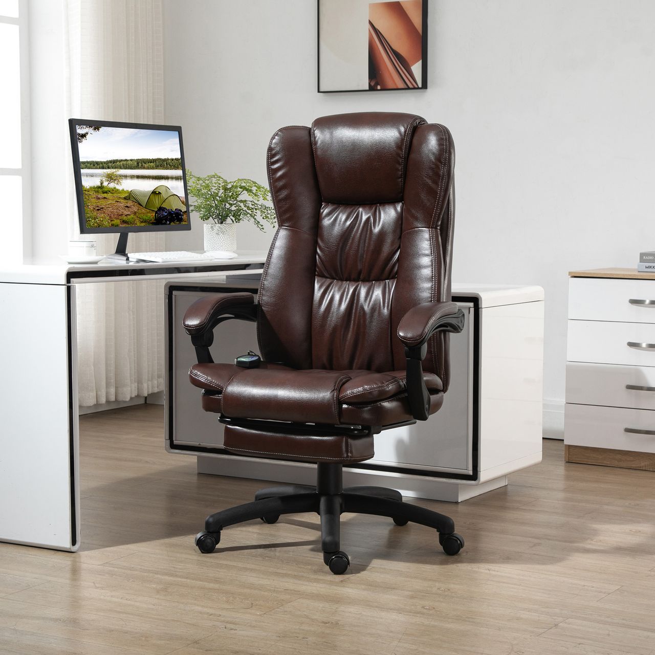 Vinsetto Bürostuhl Drehstuhl mit Massagefunktion Liegefunktion Braun