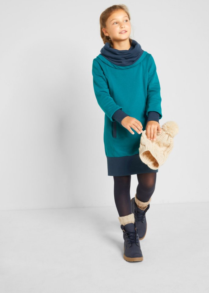 Mädchen Sweatkleid mit großem Kragen aus Bio-Baumwolle