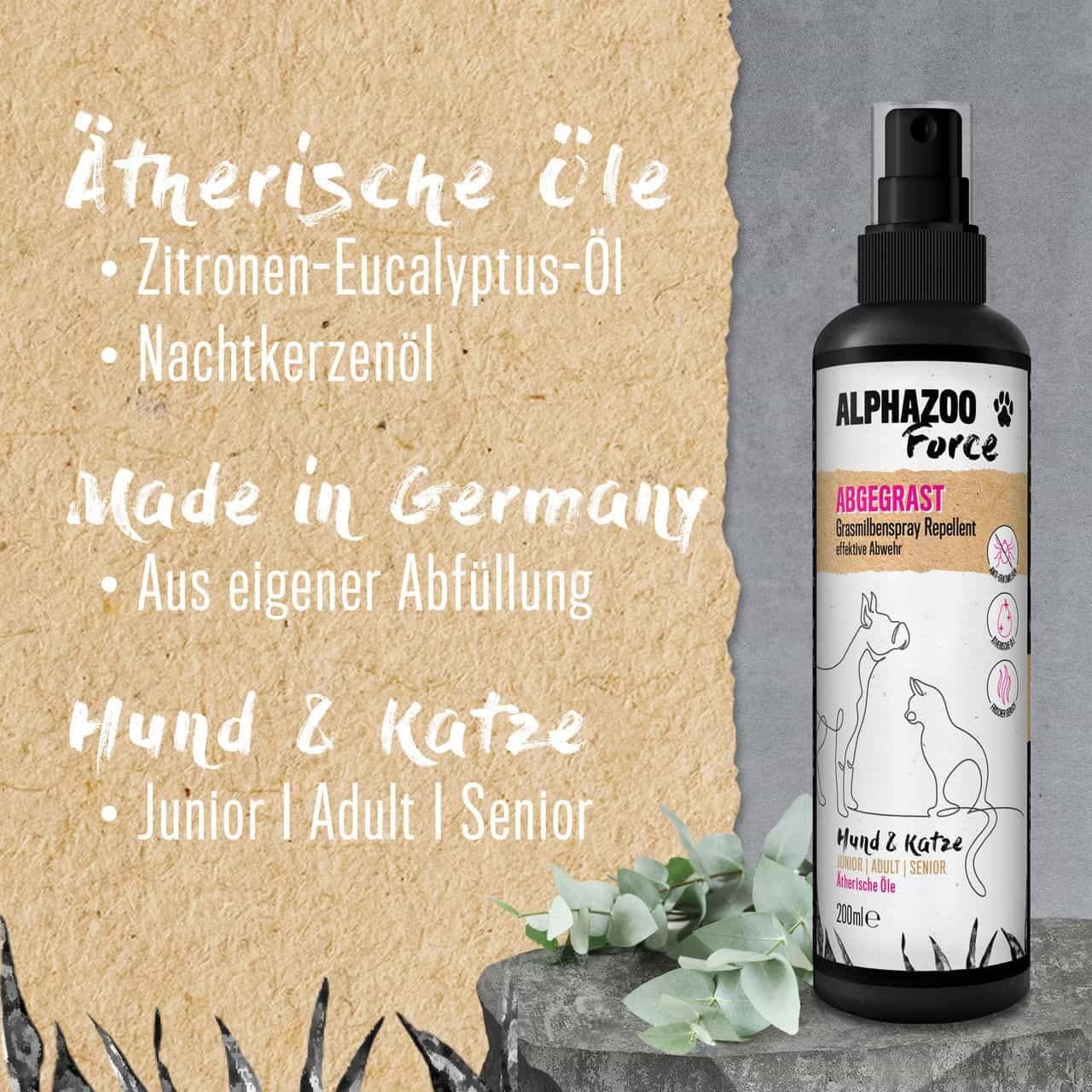 ALPHAZOO Floh- & Zeckenmittel ALPHAZOO MilbHunter Milbenspray für Hunde & Katzen I Starkes Anti Milbenmittel 200 ml