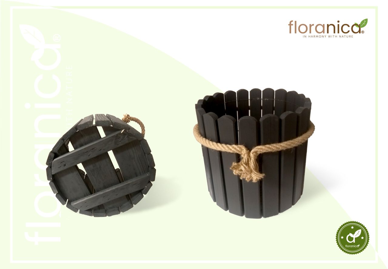 Pemicont Floranica Runder Blumentopf aus Holz 33x20cm Anthrazit Imprägnierte Kiefer Schutzhülle für Kräuter Blumen Haus- und Gartendekoration Truhe Innen- und Außeneinsatz EU-Produkt