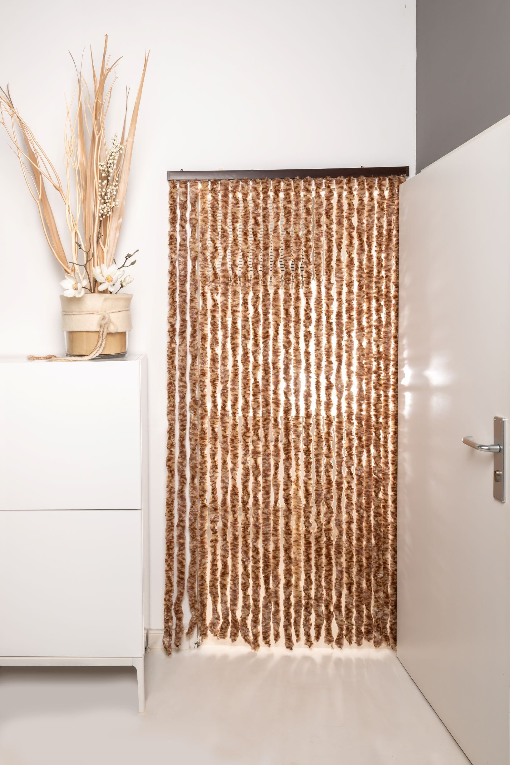 Defactoshop Insektenschutz-Vorhang Defacto Türvorhang Fadenvorhang Flauschvorhang PVC Transparent Vorhang Fliegenschutz Streifen Brauen/Beige MIX, BxH 100x200cm,100x220cm 90x200cm