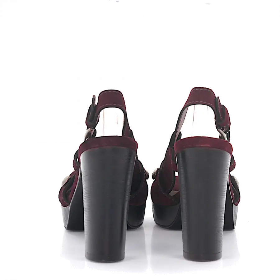 Rossano Bisconti - Plateausandalen Glattleder Holz Veloursleder Nieten bordeaux - grau