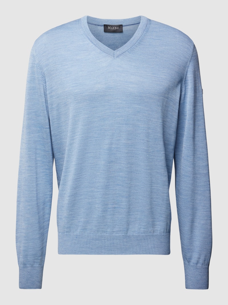 Strickpullover mit Label-Patch in hellblau