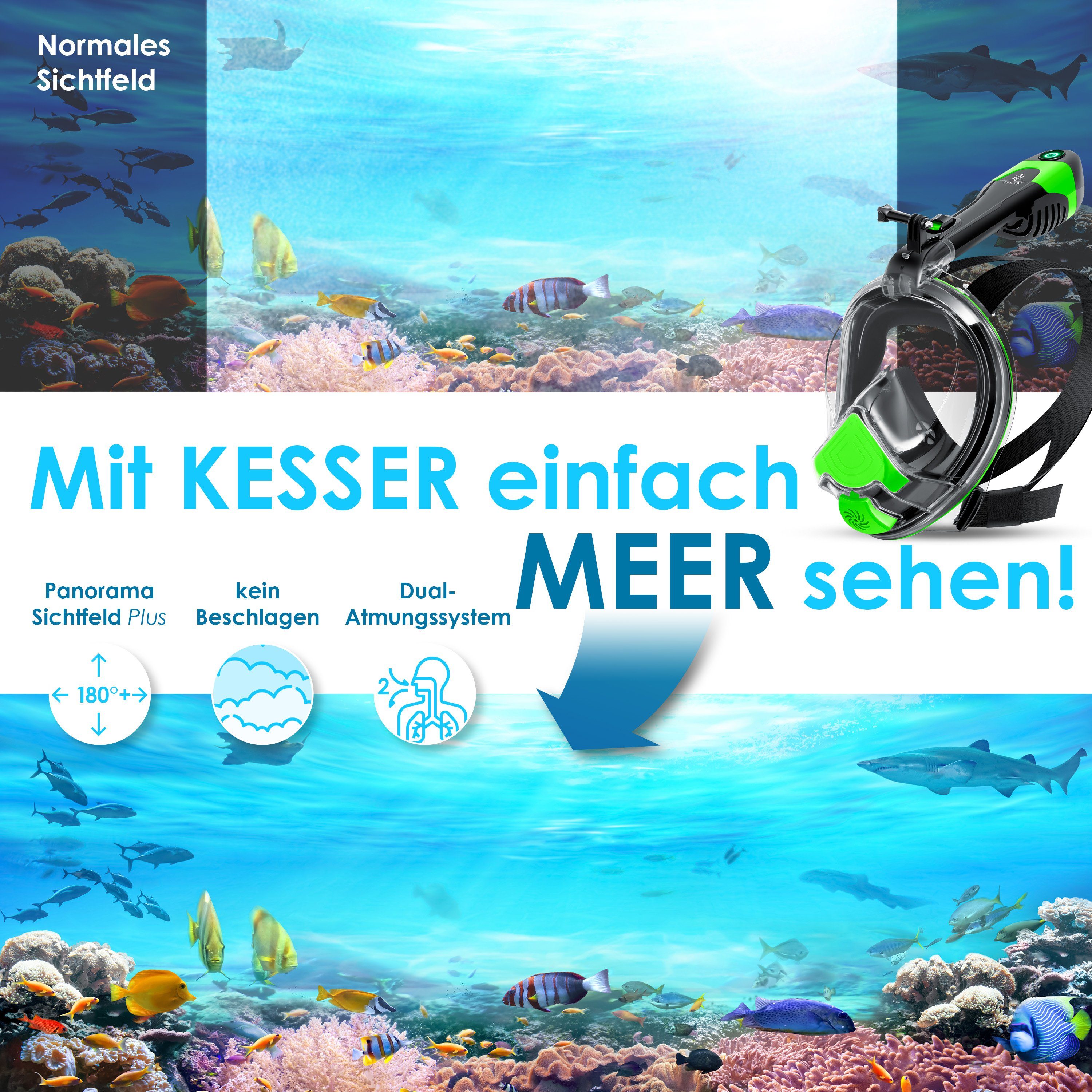 KESSER Tauchermaske, Tauchmaske Schnorchelmaske Mit Elektrischem Lüfter Vollmaske