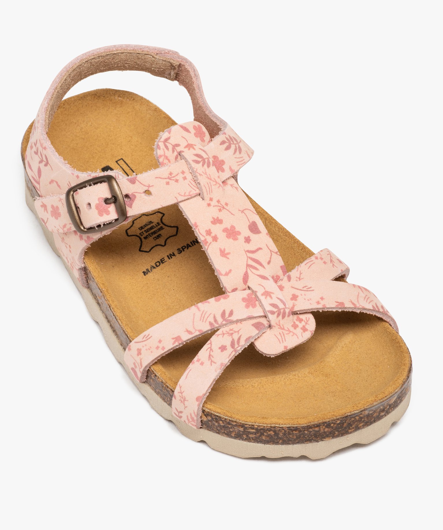 Sandales fille dessus en cuir velours à motifs fleuris et bride à boucle - NA!