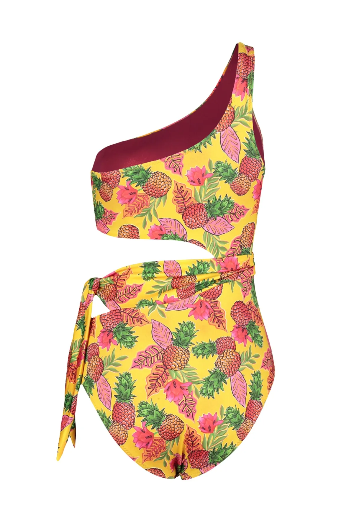 Trendyol Collection  Badeanzug mit normalem Bein und einschultrigem Cut-Out/Fenster und Fruchtmuster TBESS22MA0197