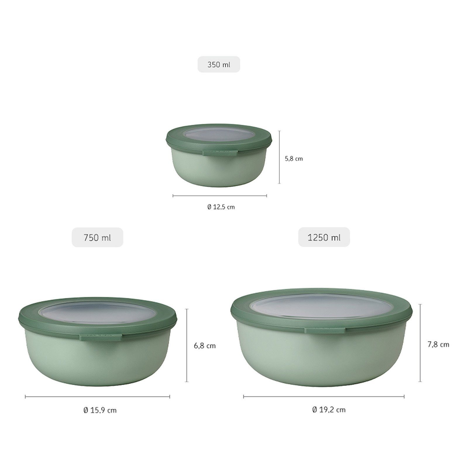 Mepal Frischhaltedose Cirqula Multischüssel 0,35l 0,75l 1,25l 3er Set, Kunststoff, (3-tlg)
