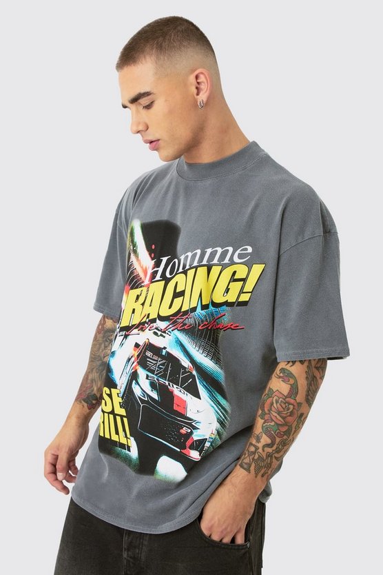 Oversize T-Shirt mit Car Chase Print