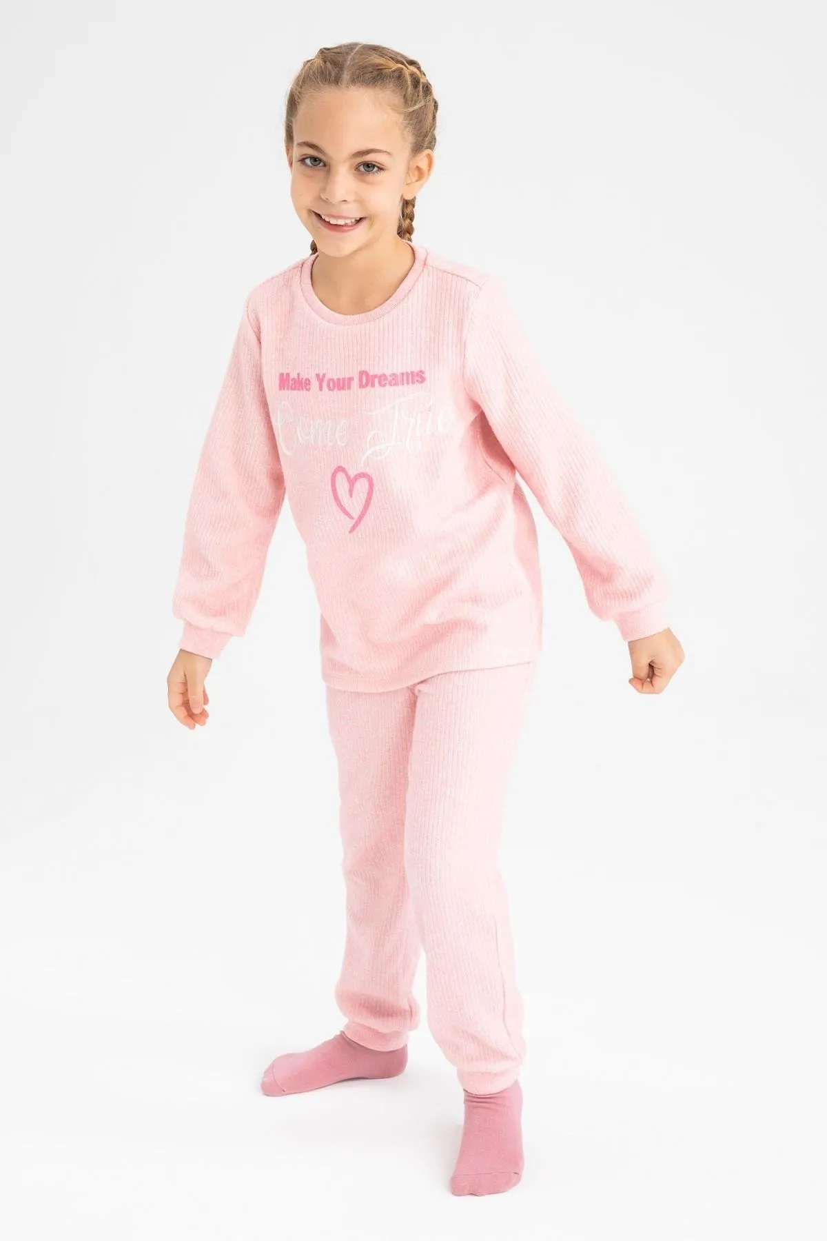 DeFacto  Bedrucktes Pyjama-Set für Mädchen in normaler Passform im Strick-Look