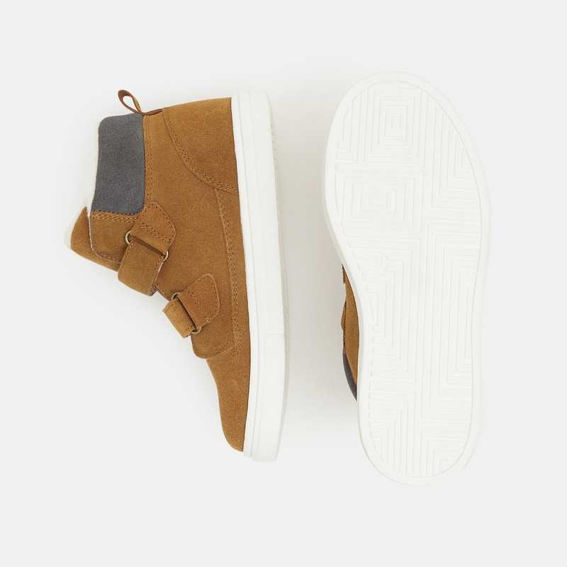Chaussure montante mix matières à scratchs marron garçon