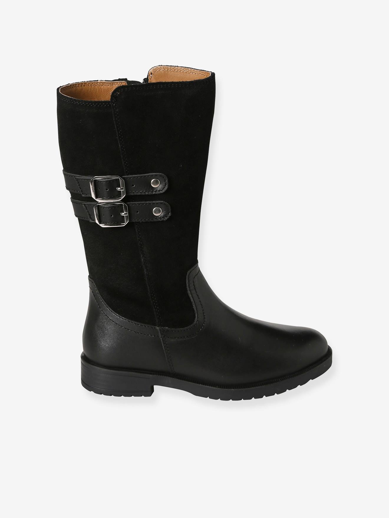 Bottes cavalières zippées cuir fille noir