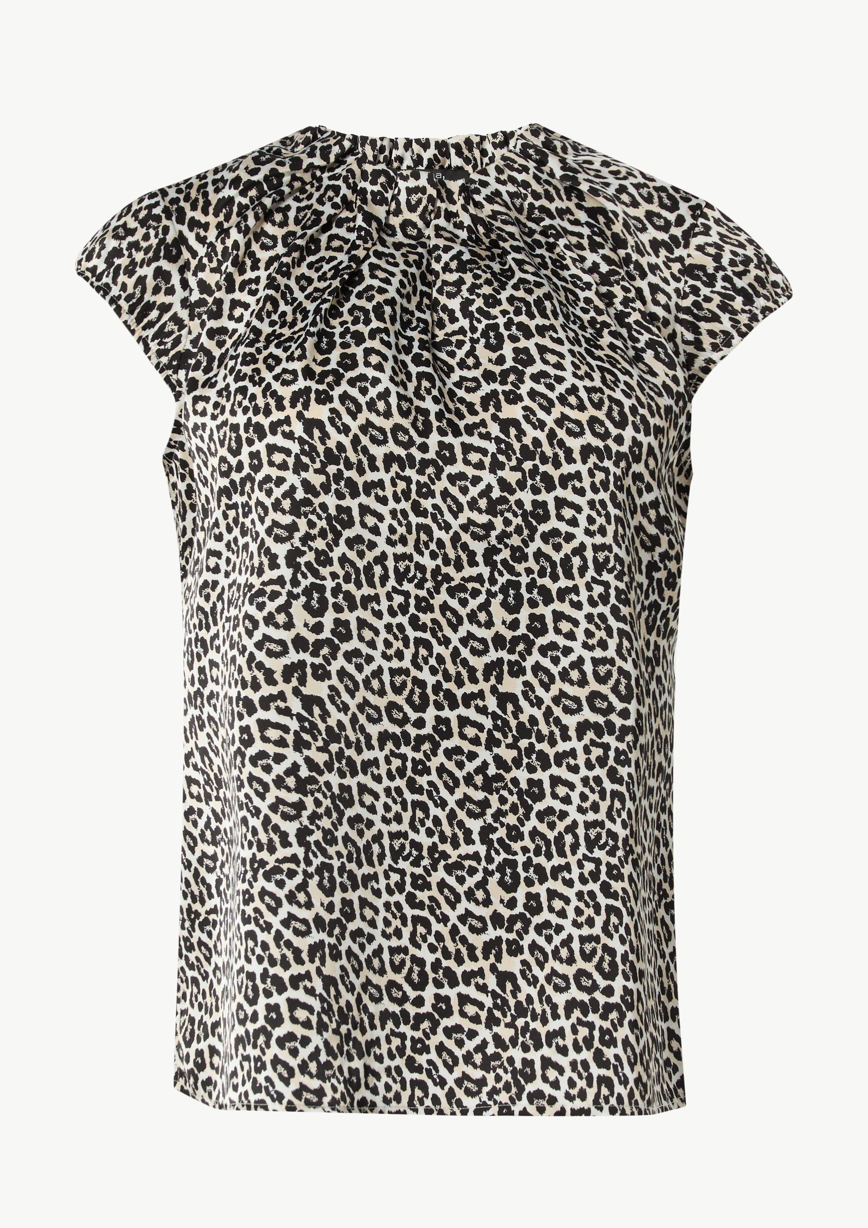 Gemusterte Satinbluse mit Kappärmeln - beige
