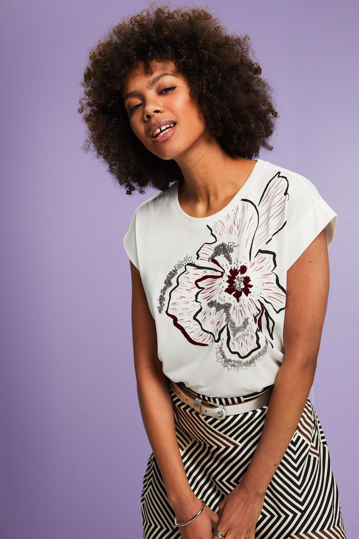 Ärmelloses T-Shirt mit Print und Pailletten