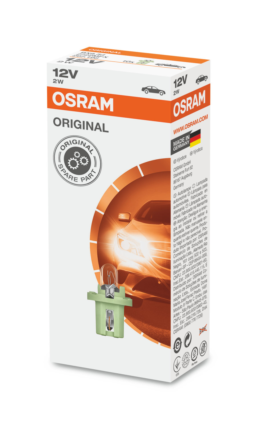 OSRAM Original BX8 12 V 2-W, 1 Stück - ATU