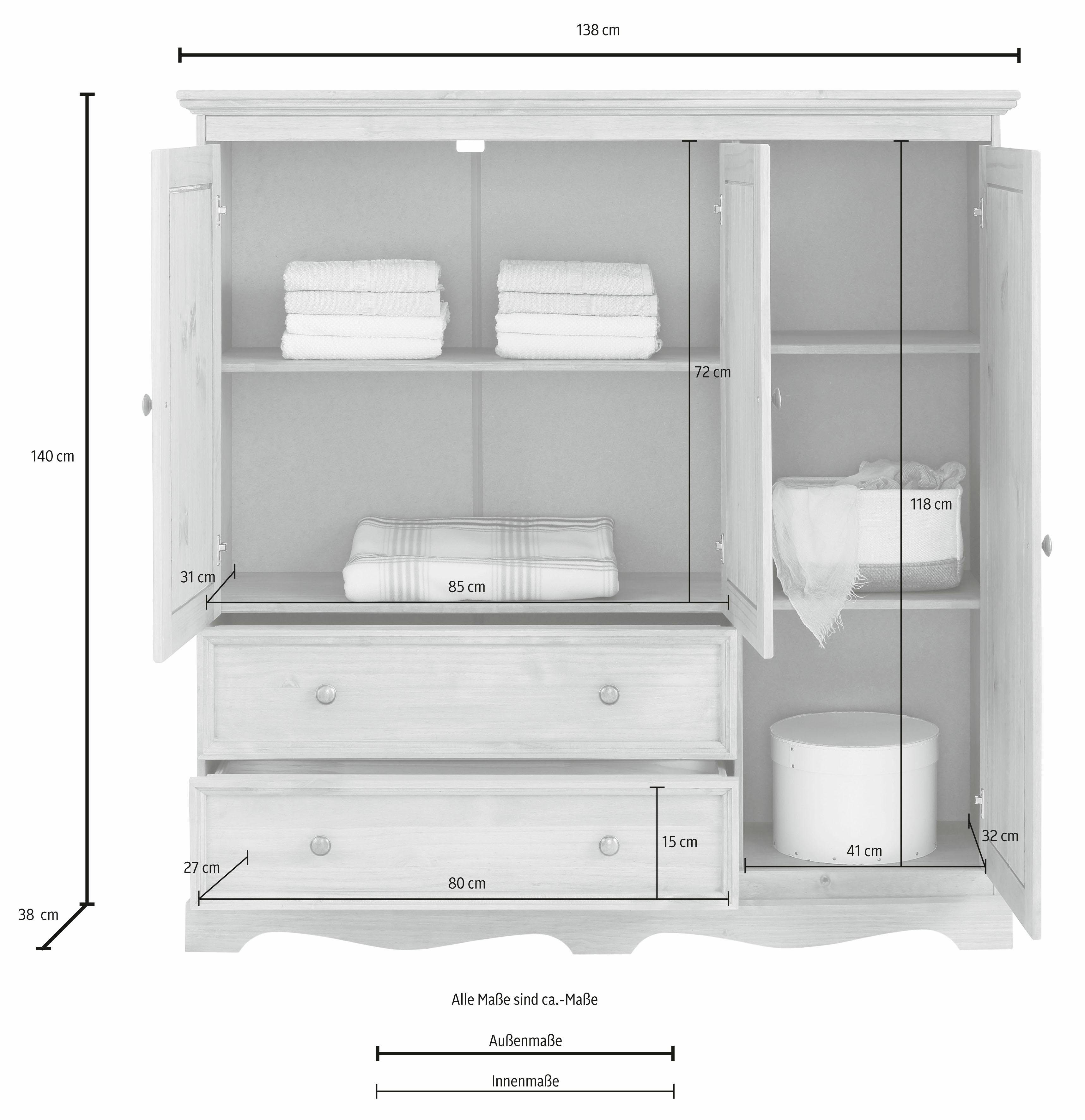 Home affaire Kinderkleiderschrank Melissa Wäscheschrank,aus massivem Kiefer, mit Sockelleiste, Breite 138 cm