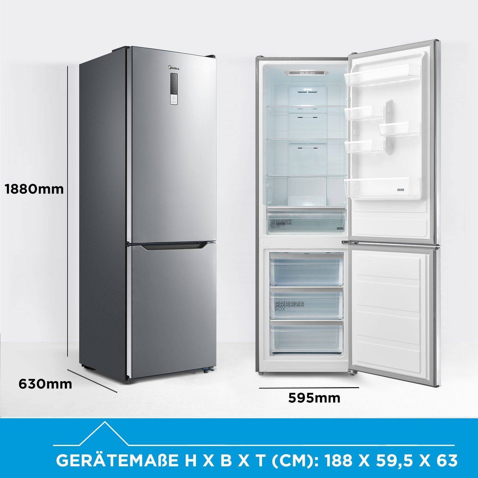 Midea Kühl-/Gefrierkombination MDRB424FGE02OA, 188 cm hoch, 59.5 cm breit