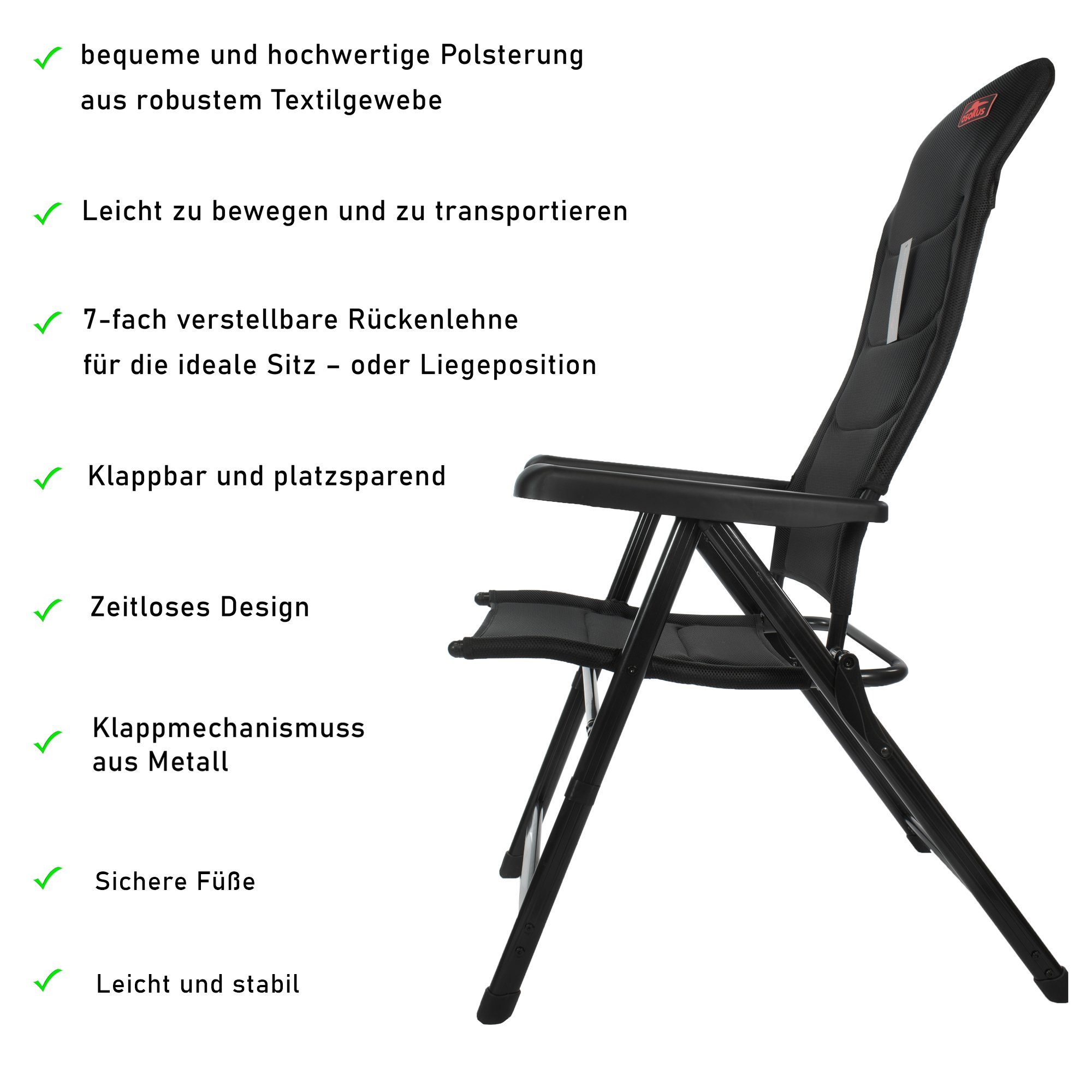 osoltus Campingstuhl osoltus Alu Camping Klappsessel Hochlehner 3D Soft Touch Black Magic