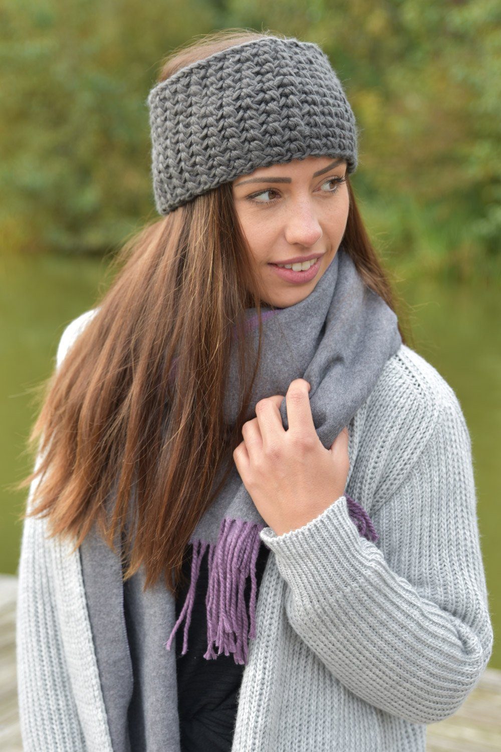 styleBREAKER Stirnband (1-St) Breites Grob Gehäkeltes Stirnband Einfarbig