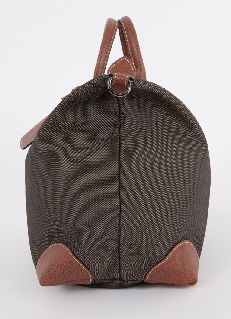Geantă de weekend Longchamp Boxford M din pânză cu detalii din piele.
