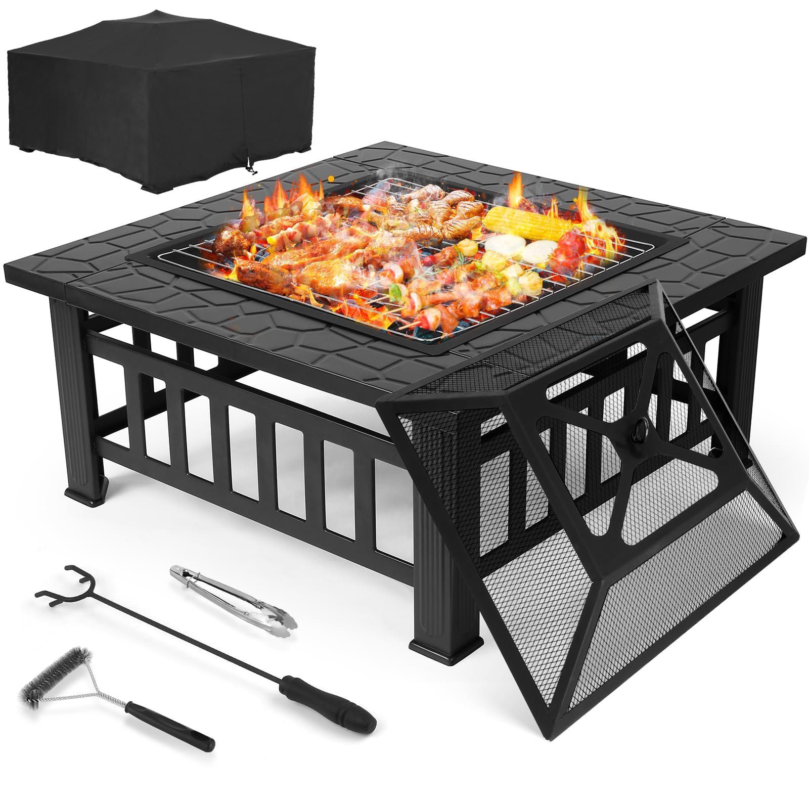 TLGREEN Feuerschale, Feuerschalen für den Garten, mit Grillrost & Wasserfeste Abdeckung