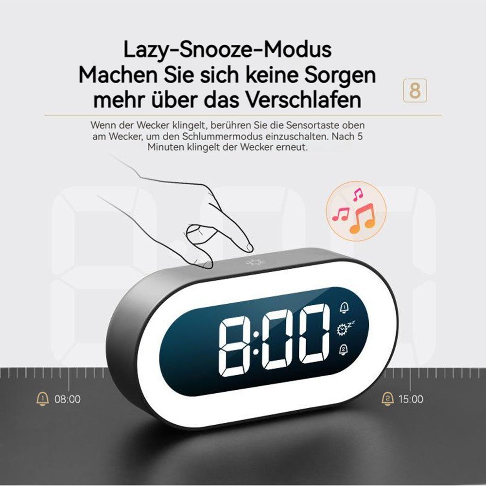 MOUTEN Glockenwecker LED-Wecker, leuchtende elektronische Nachttischuhr