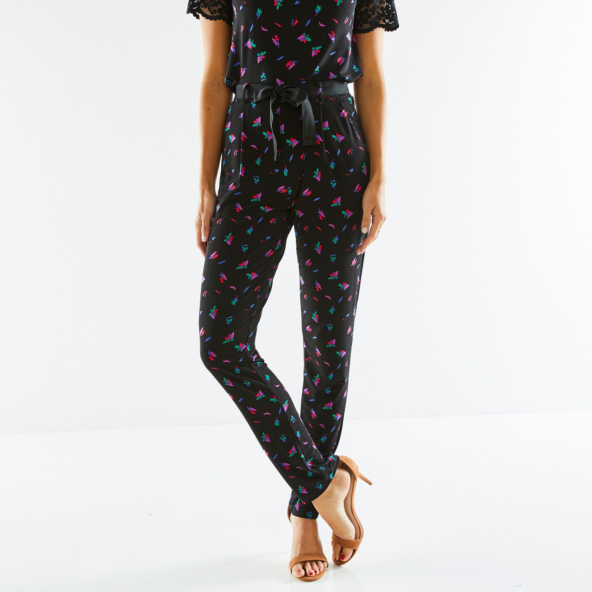 Pantalon coupe droite imprimé, maille