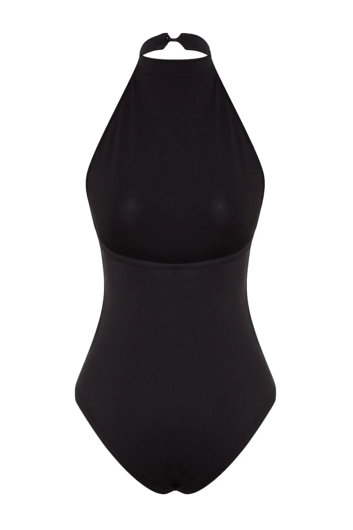 Trendyol Collection  Schwarzer, tief ausgeschnittener Strickbody mit Stehkragen und Druckknöpfen TWOSS23BD00037