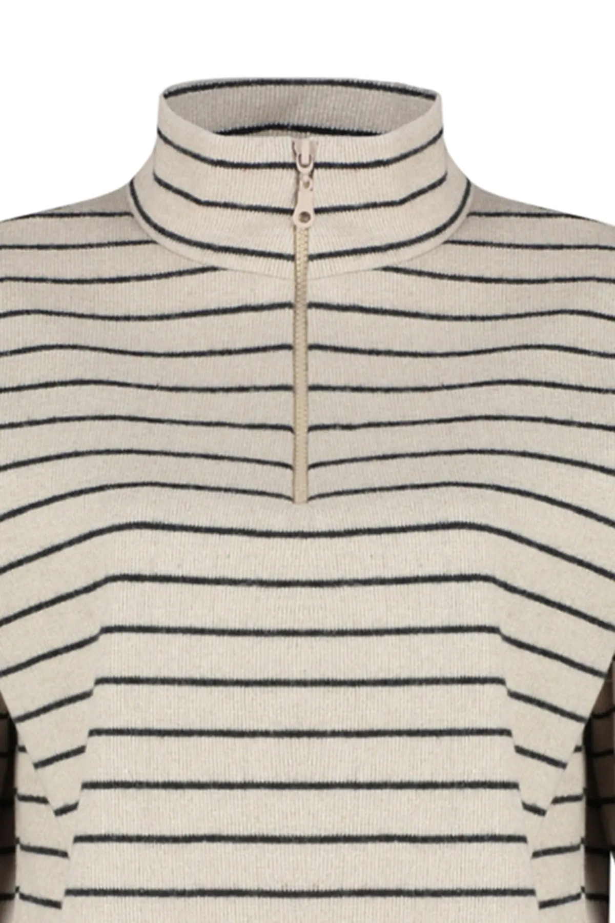 Trendyol Collection  Hellbeige gestreiftes Thessaloniki-Sweatshirt mit Reißverschluss und Stehkragen, reguläre/normale Passform, TWOAW22SW0732