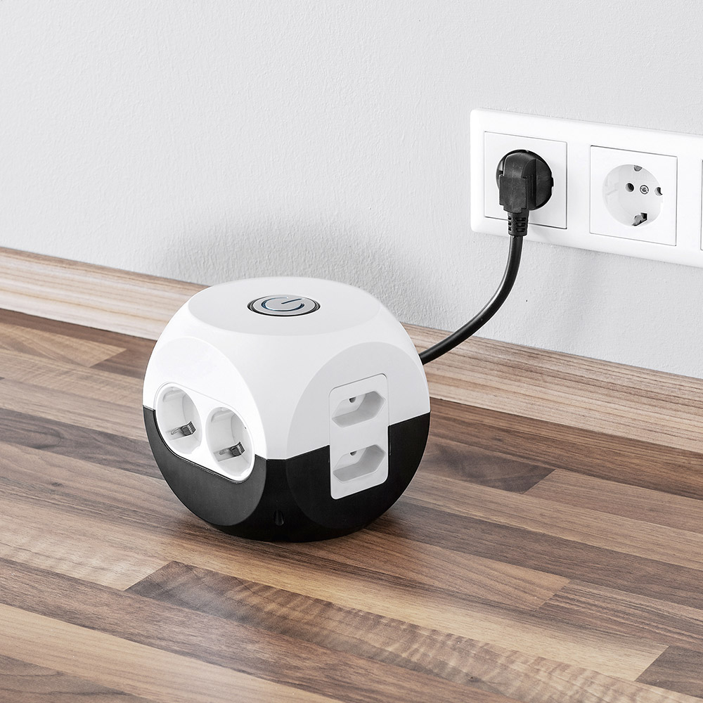 Powertec Electric Steckdosenwürfel, Weiß/Schwarz