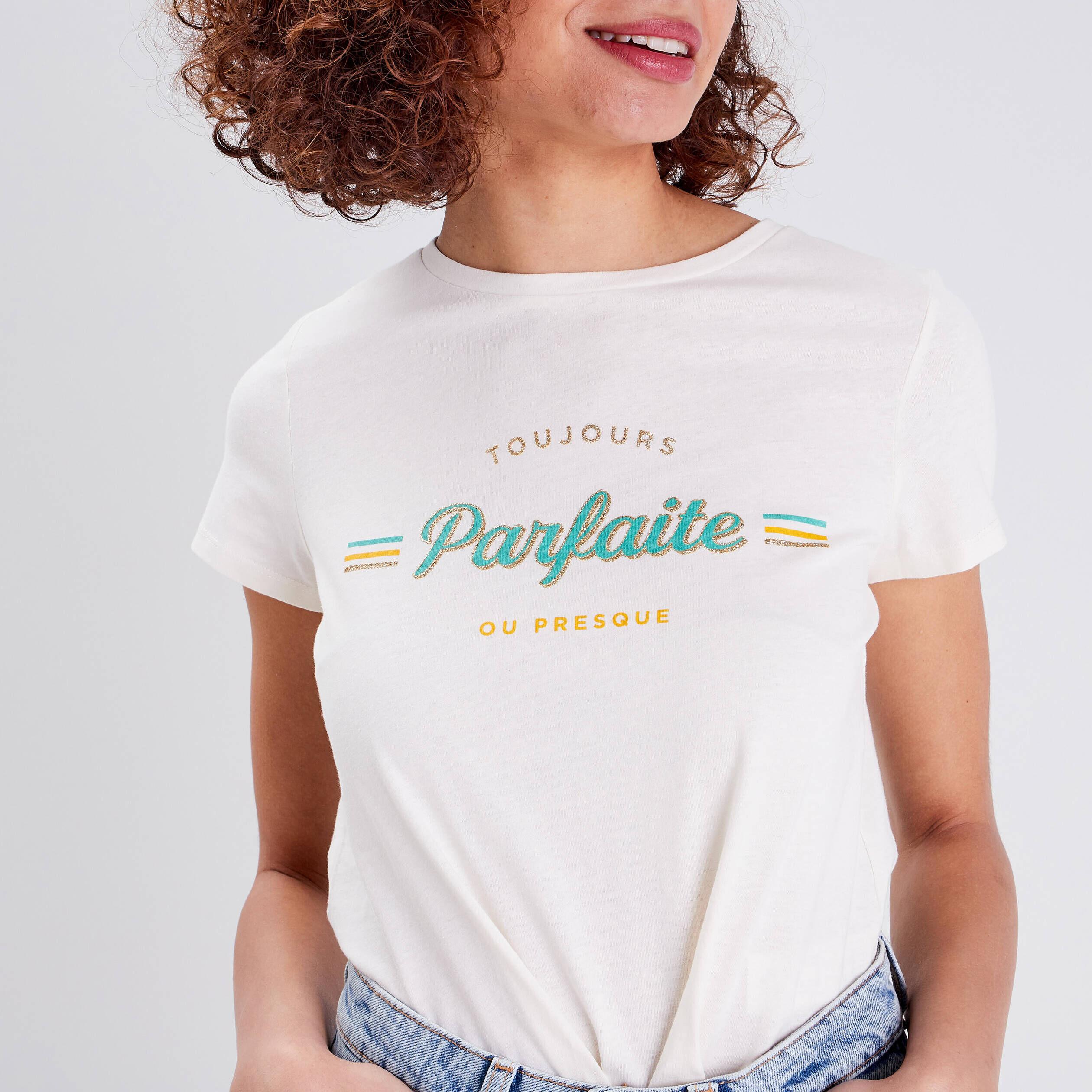 T-shirt manches courtes ecru femme | Cache Cache