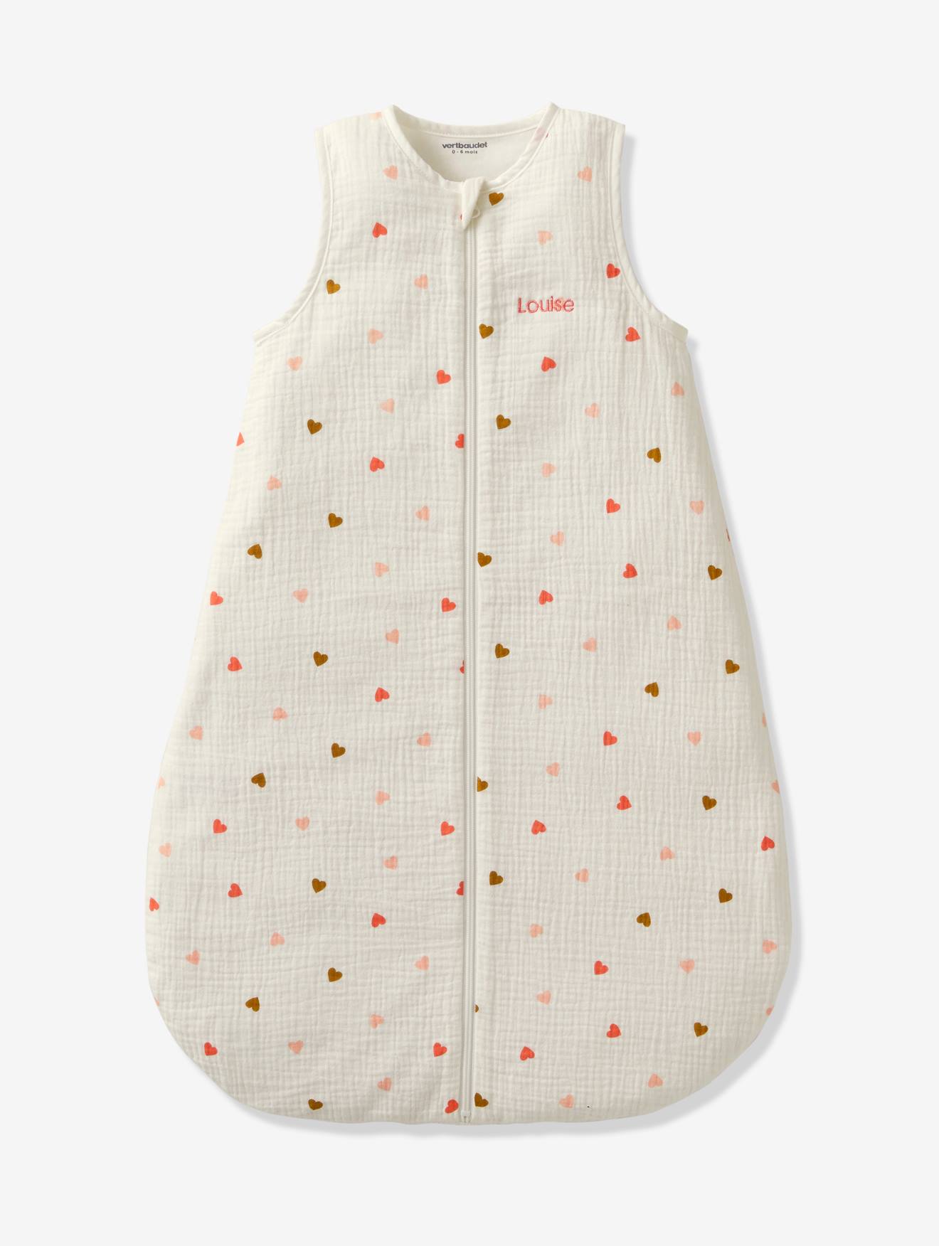 Gigoteuse spécial été en gaze de coton PETITS COEURS personnalisable écru / coeur