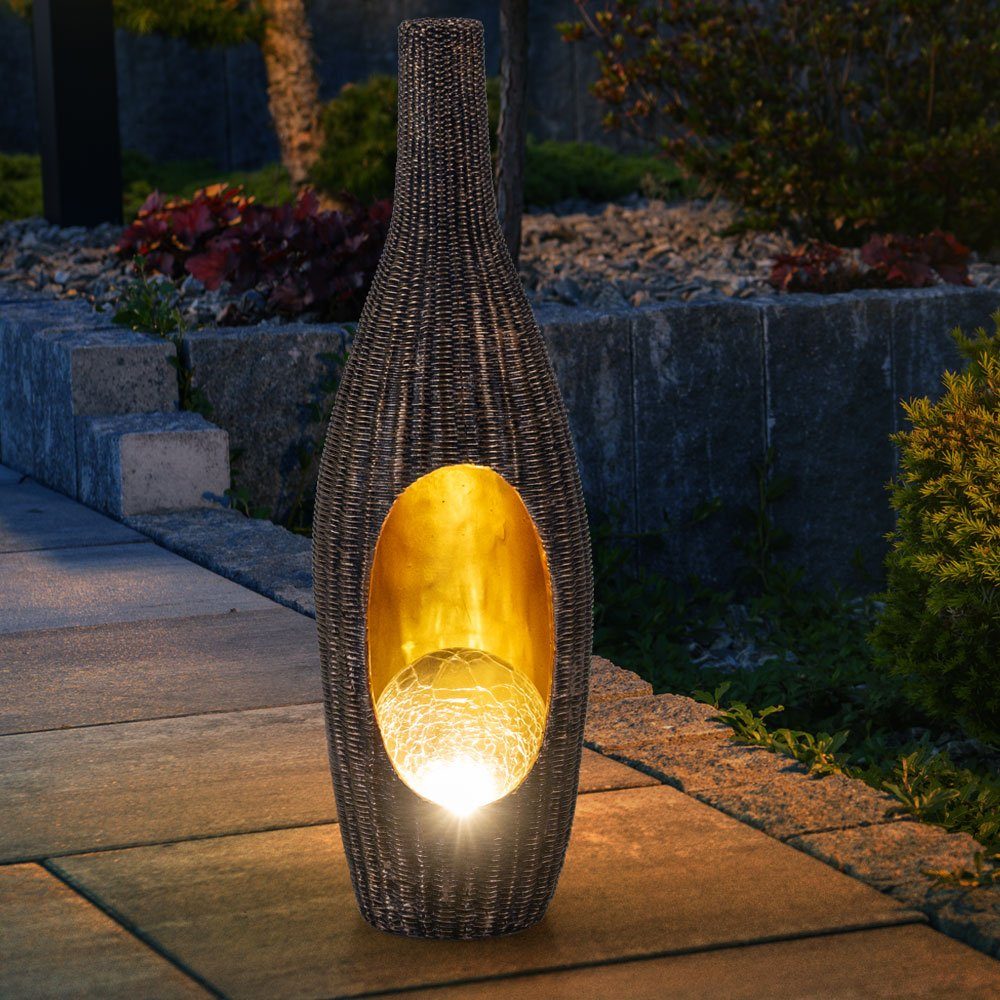 etc-shop Gartenleuchte, LED-Leuchtmittel fest verbaut, Warmweiß, Solarleuchte Rattan-Optik Solarleuchte Gartendeko für Außen Deko