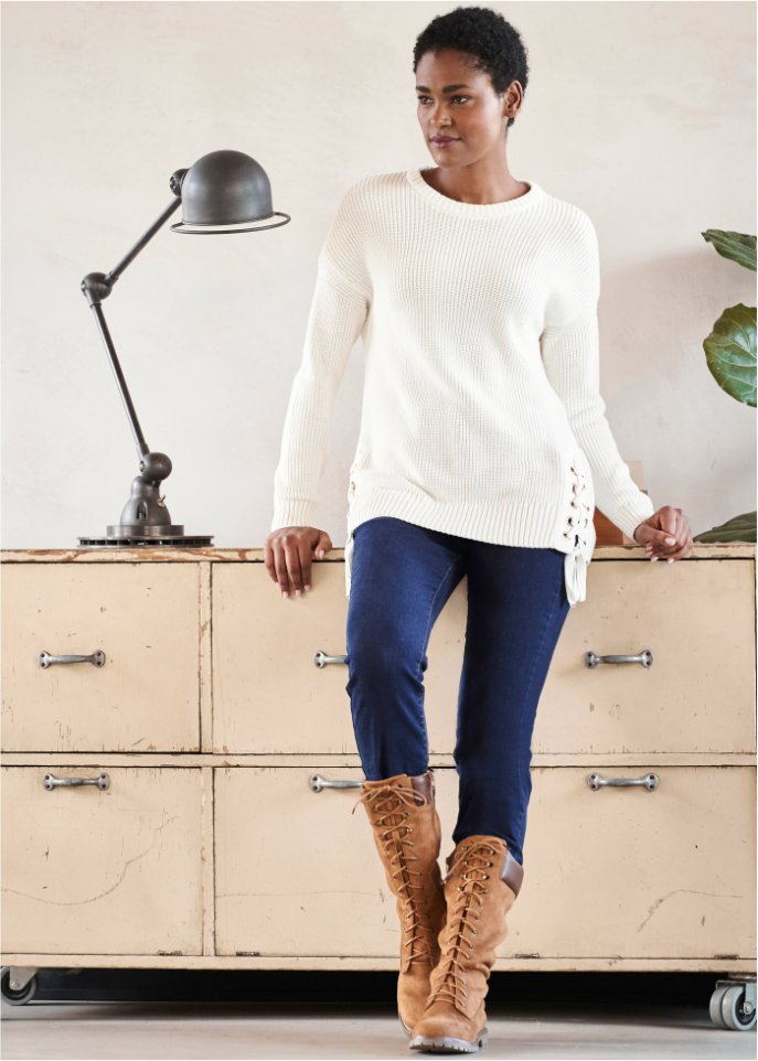 Baumwoll Pullover mit Schnürung, Oversized