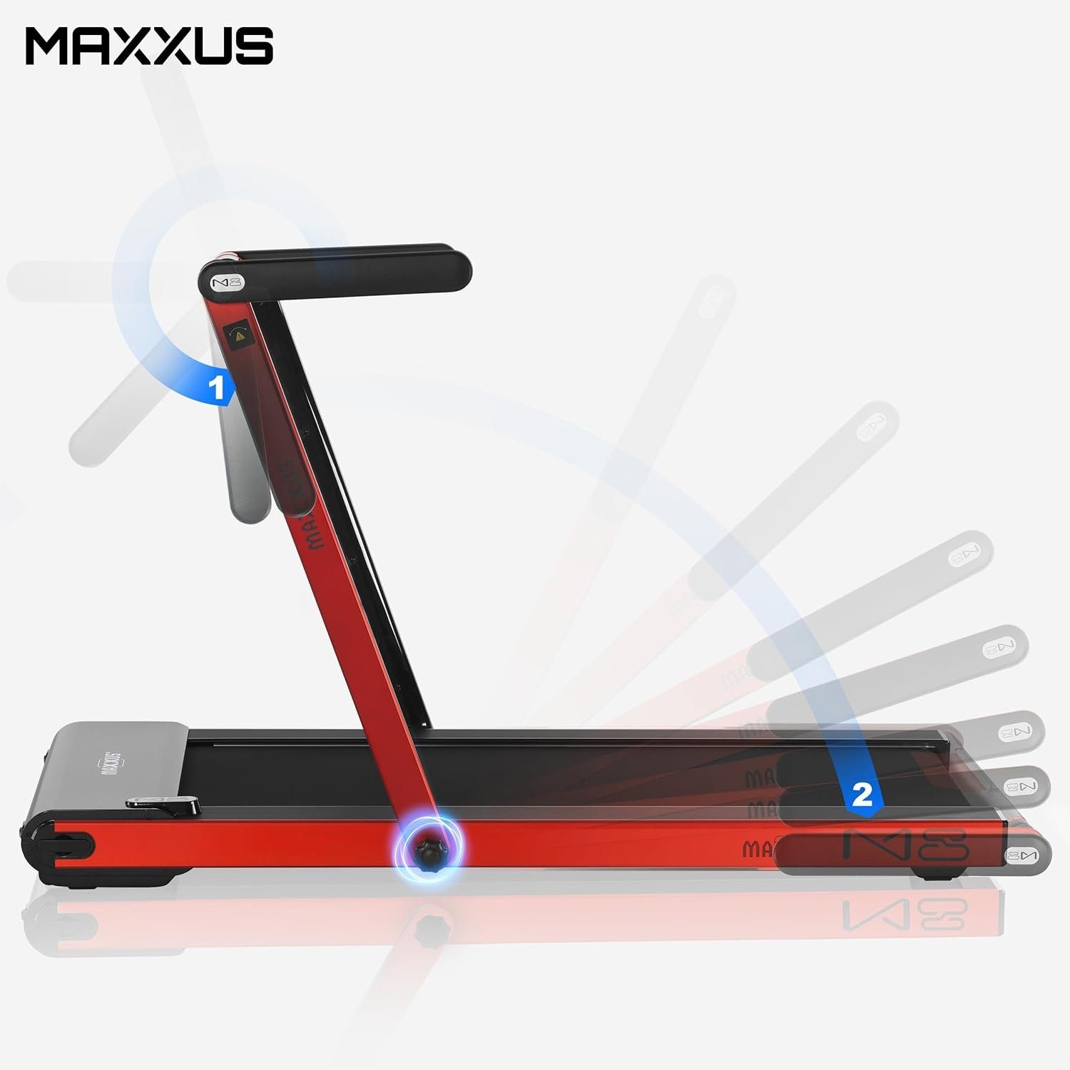 MAXXUS Laufband (Halterung, Rot/Silber/Bronze - Fitnessgerät für Zuhause, Büro, Trainin), Elektrisch 2 PS, 12 km/h, Klappbar, Lauffläche 125x45cm, mit Bluetooth