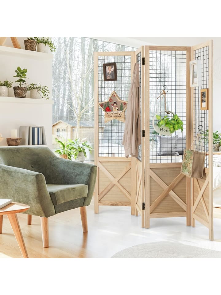 COSTWAY Paravent 144cm 4 tlg. Trennwand in Hellbraun günstig kaufen onesize