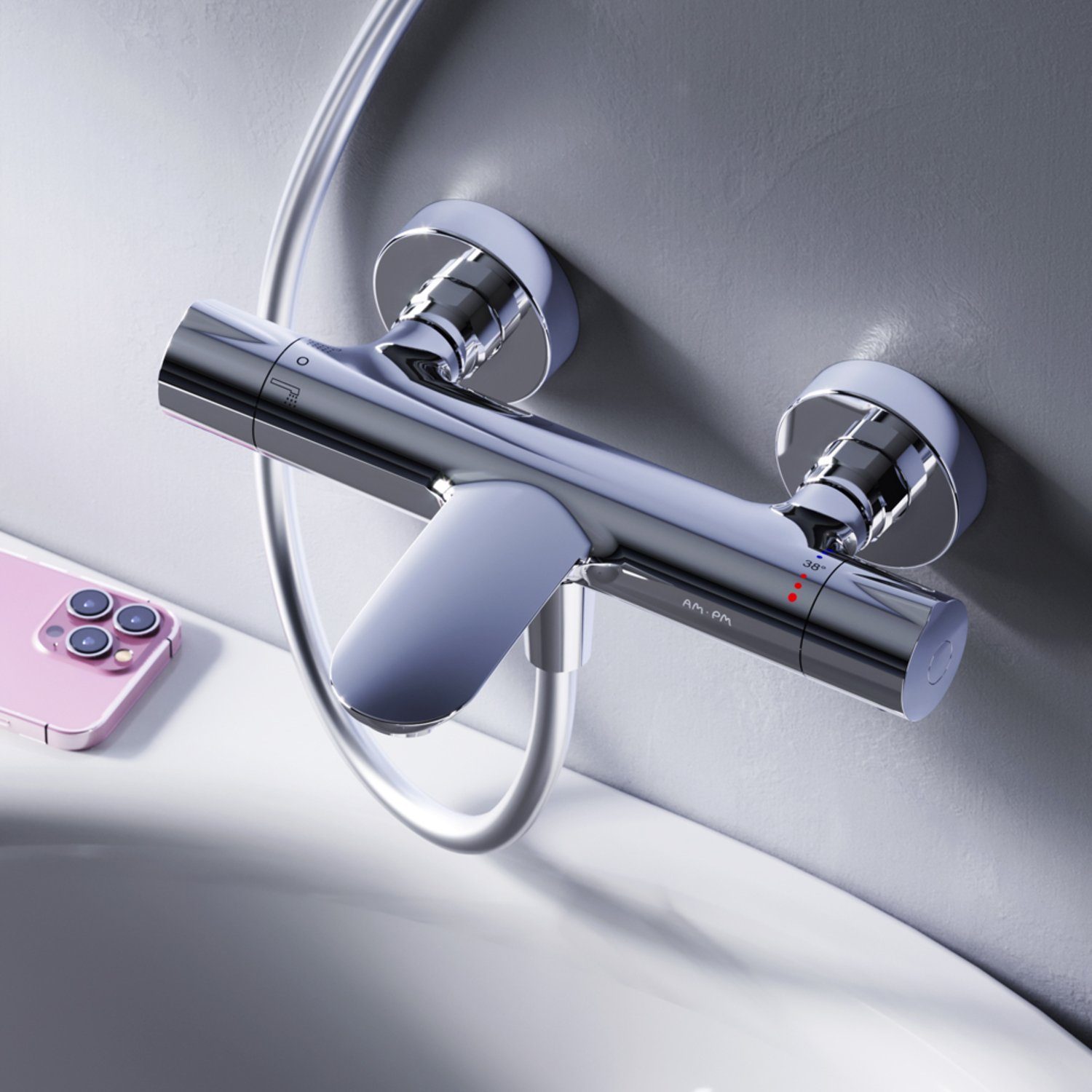 AM.PM Wannenarmatur Badewannenarmatur Duscharmaturen Like mit Thermostat (mit Auslauf/ohne Auslauf) mit Antikalk-System, Mischbatterie Badewanne, Wasserhahn Bad