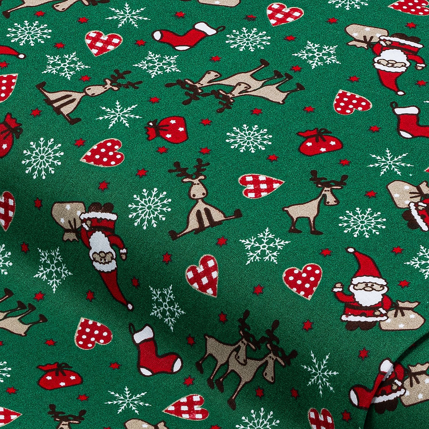 Baumwollstoff Weihnachtsmann & Rentier 