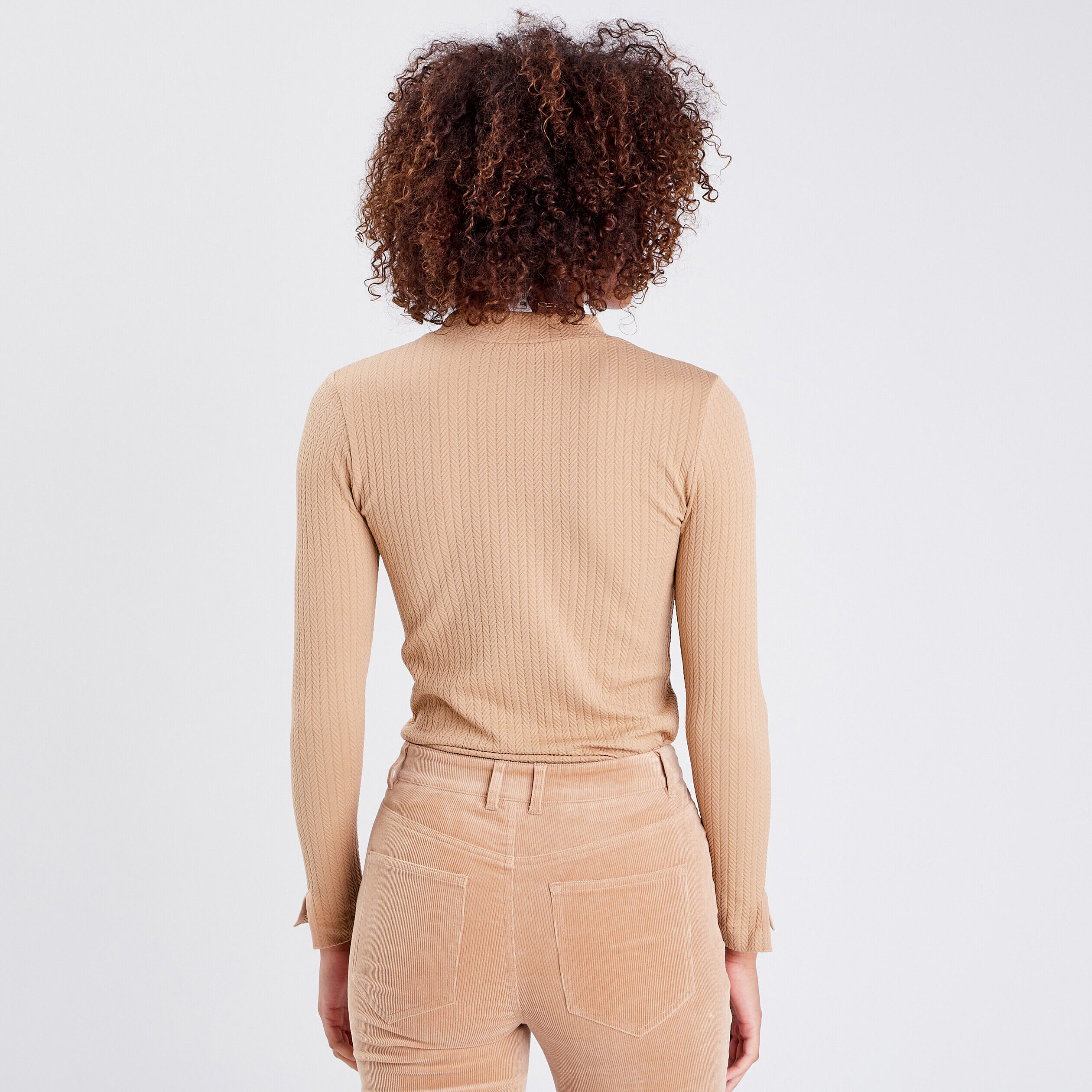 T-shirt côtelé col montant beige femme | Cache Cache