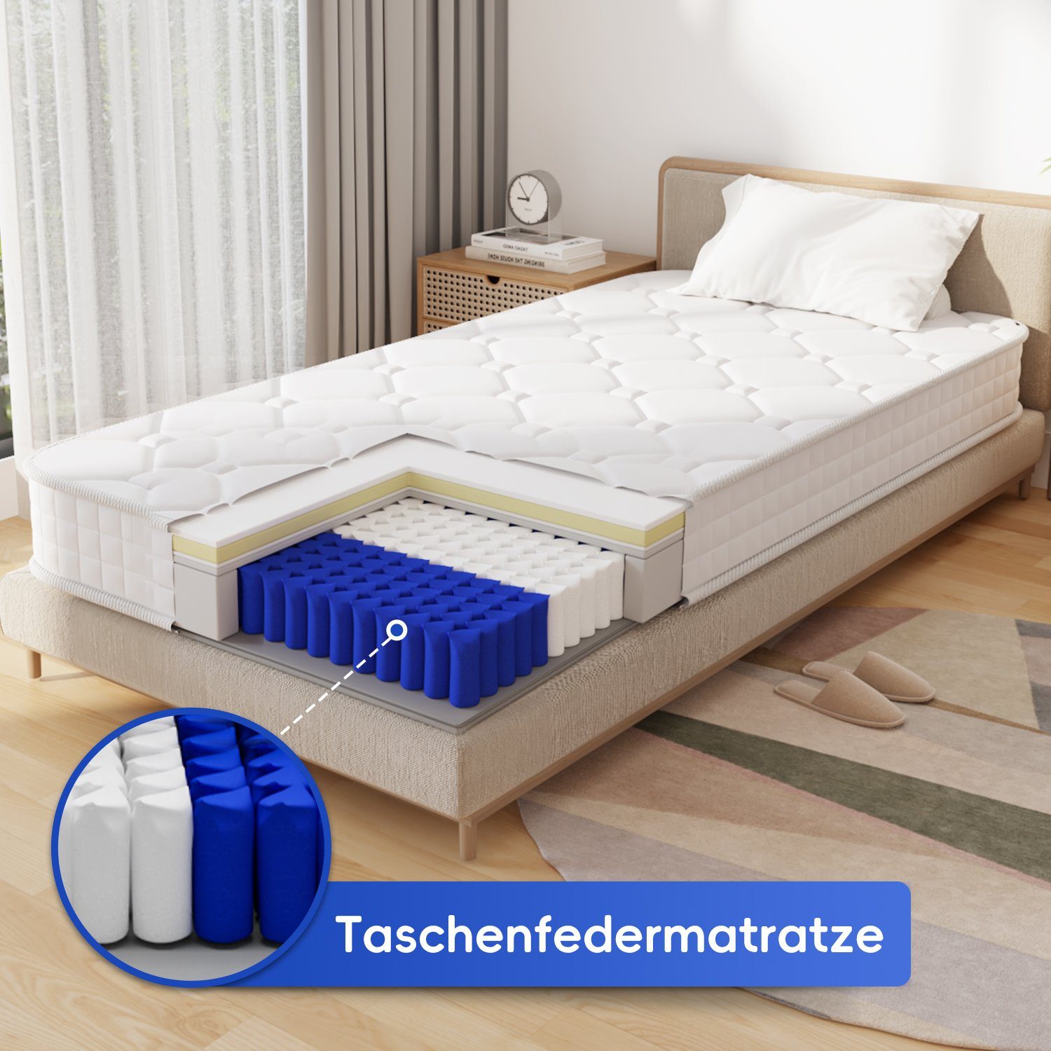 Taschenfederkernmatratze Matratze, 7-Zonen Federkernmatratze, Portreen, 22 cm hoch, (matratze 90x200), 2,1mm Federn, 9 Schichten aus hochwertigem Material