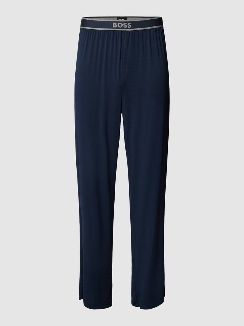 Pyjama-Hose mit elastischem Logo-Bund in dunkelblau