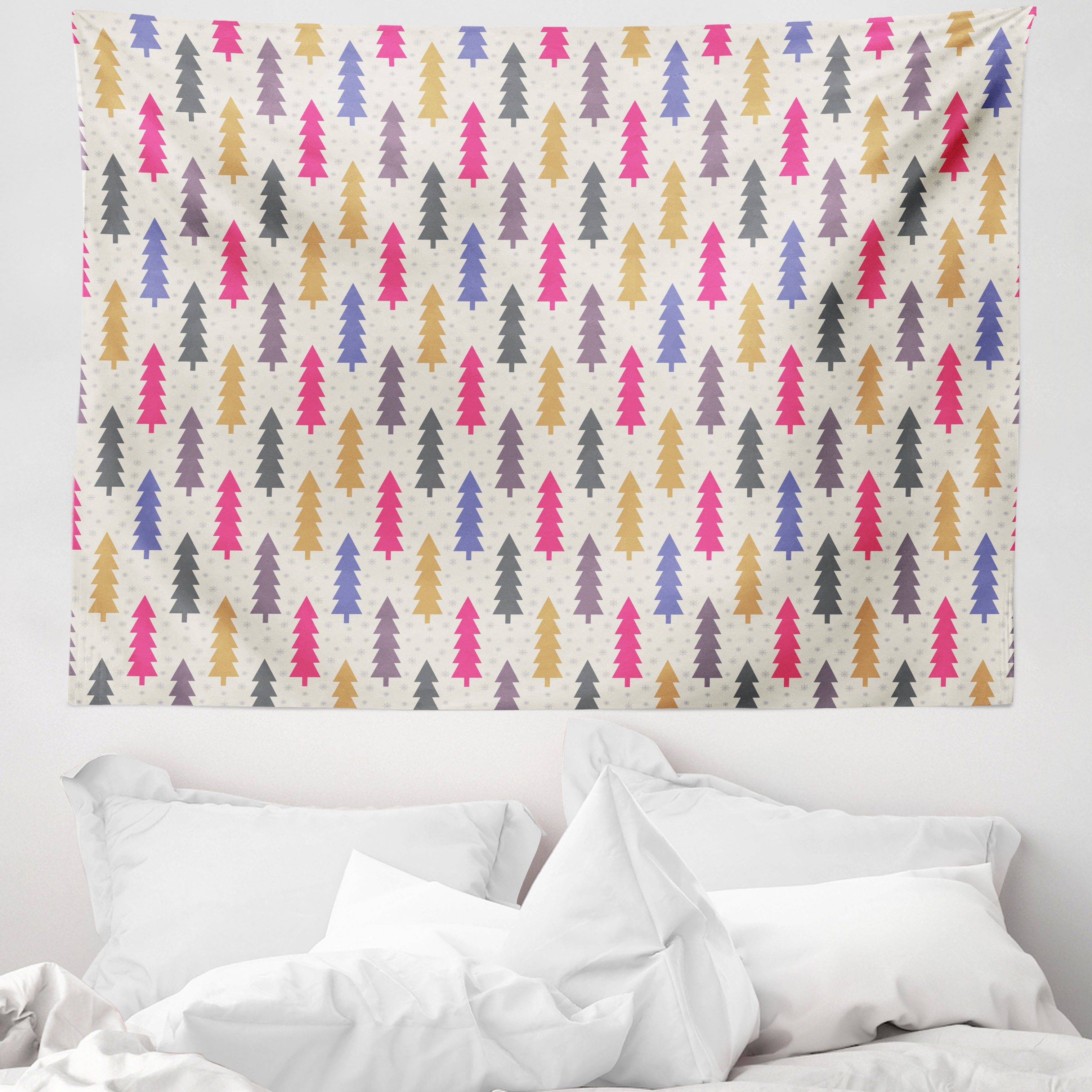 Wandteppich aus Weiches Mikrofaser Stoff Für das Wohn und Schlafzimmer, Abakuhaus, rechteckig, Geometrischer Wald Baum-Schneeflocke