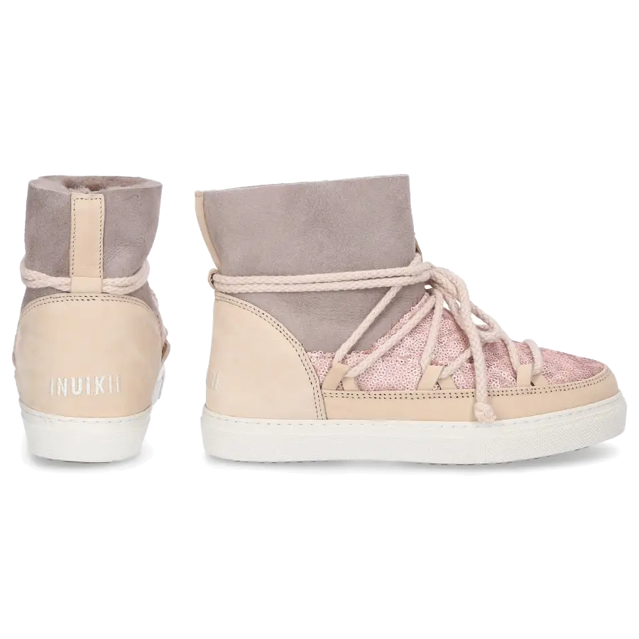 INUIKII - Snowboots 20110 Kalbsleder Pailletten altrosa beige braun - beige