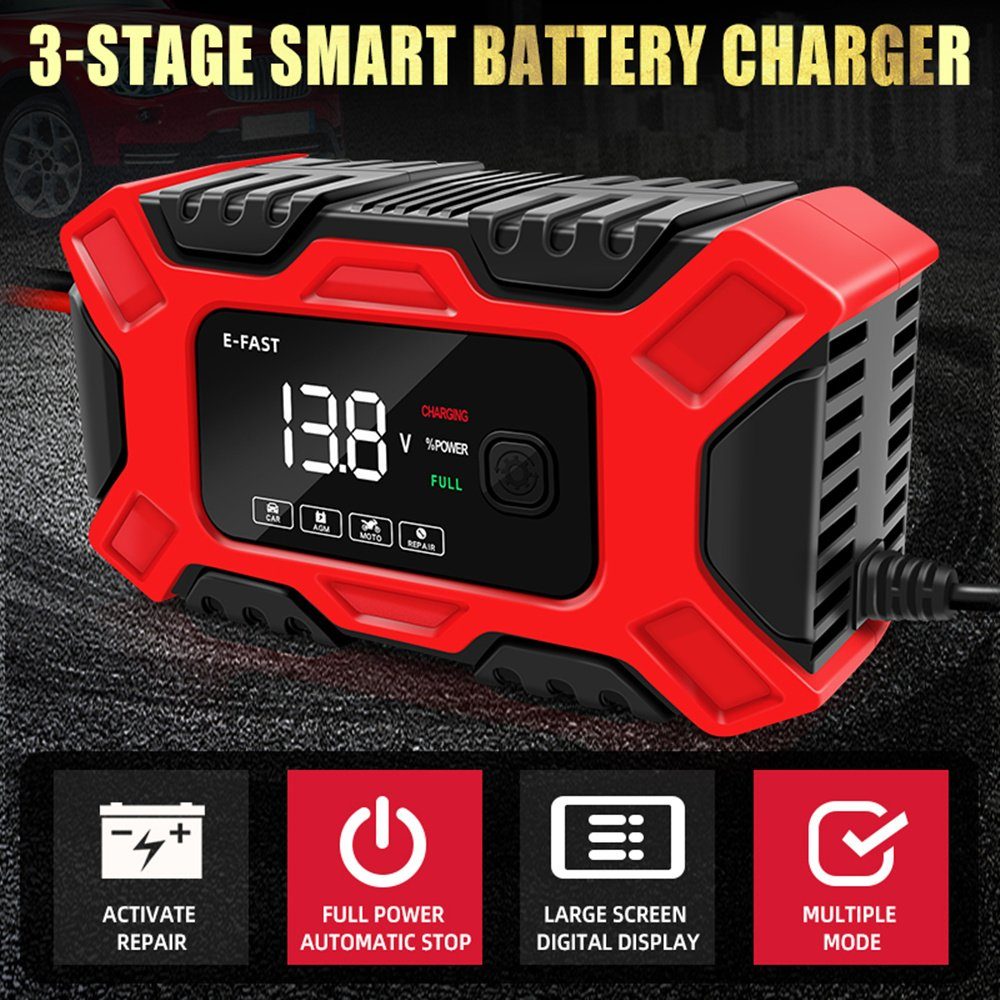 autolock Profi Batterieladegerät, 12 V/8 A 24 V/4 A intelligentes Autobatterie-Ladegerät (automatisches Batterieladegerät, Wartungsgerät mit LCD-Display)