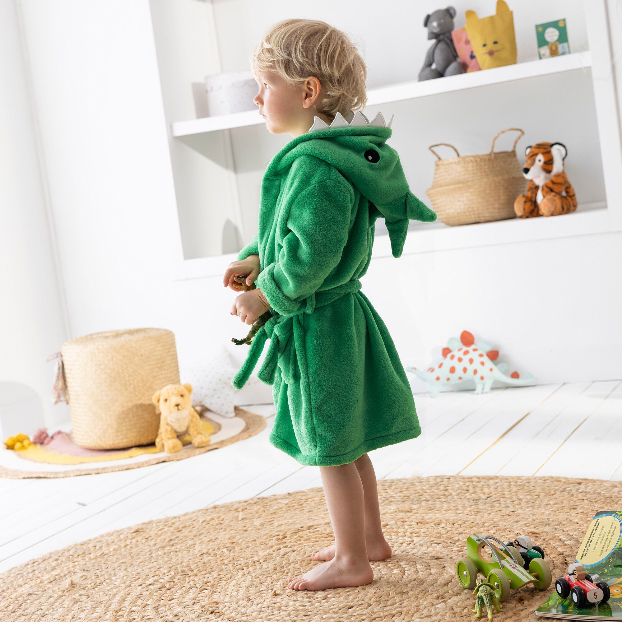 Peignoir de bain enfant dinosaure à capuche microfibre toute douce