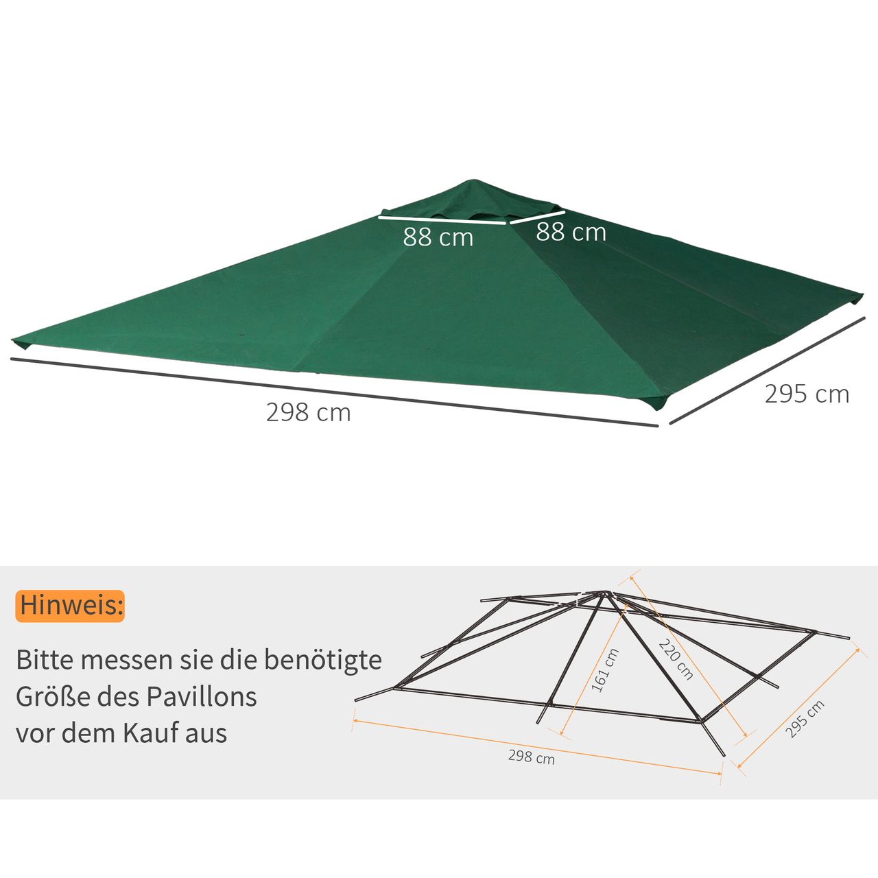 Outsunny Pavillondach Ersatzdach Pavillonabdeckung Polyester Grün 3x3m