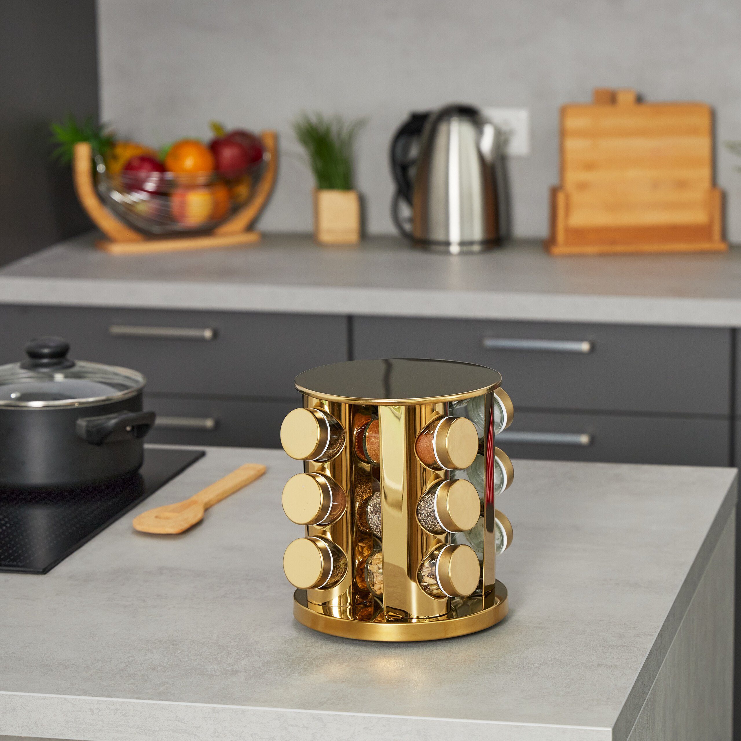 relaxdays Gewürzkarussell Goldenes Gewürzkarussell mit 12 Gläsern