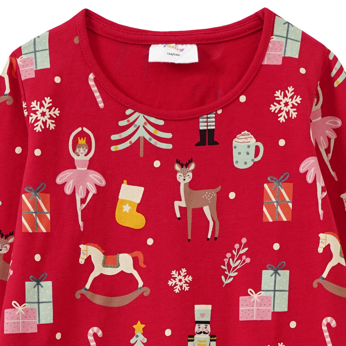 Mädchen Weihnachtsshirt mit bunten Motiven rot