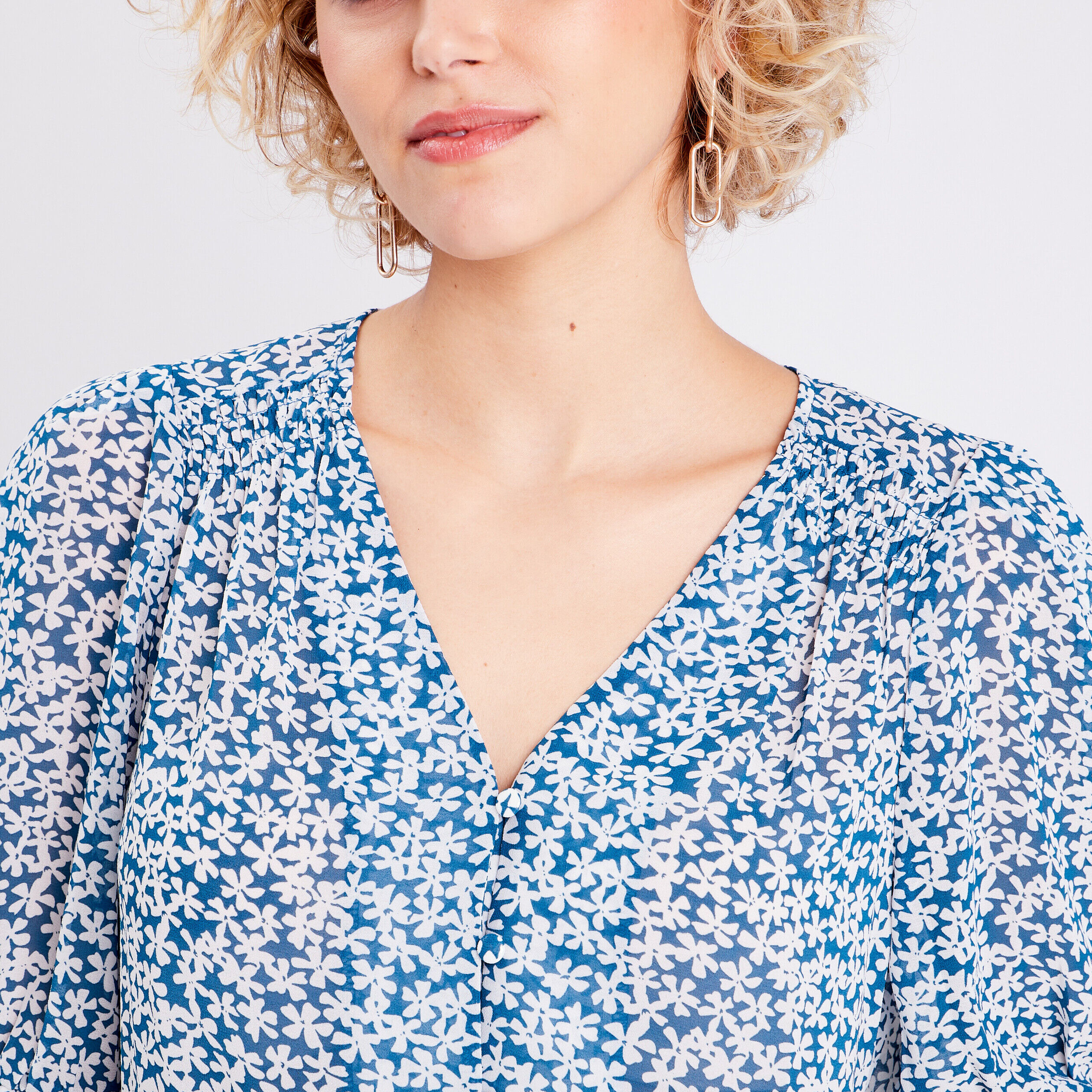 Blouse manches courtes bleu marine femme | Cache Cache