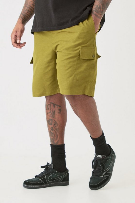Plus lockere Leinen Cargo-Shorts mit elastischem Bund