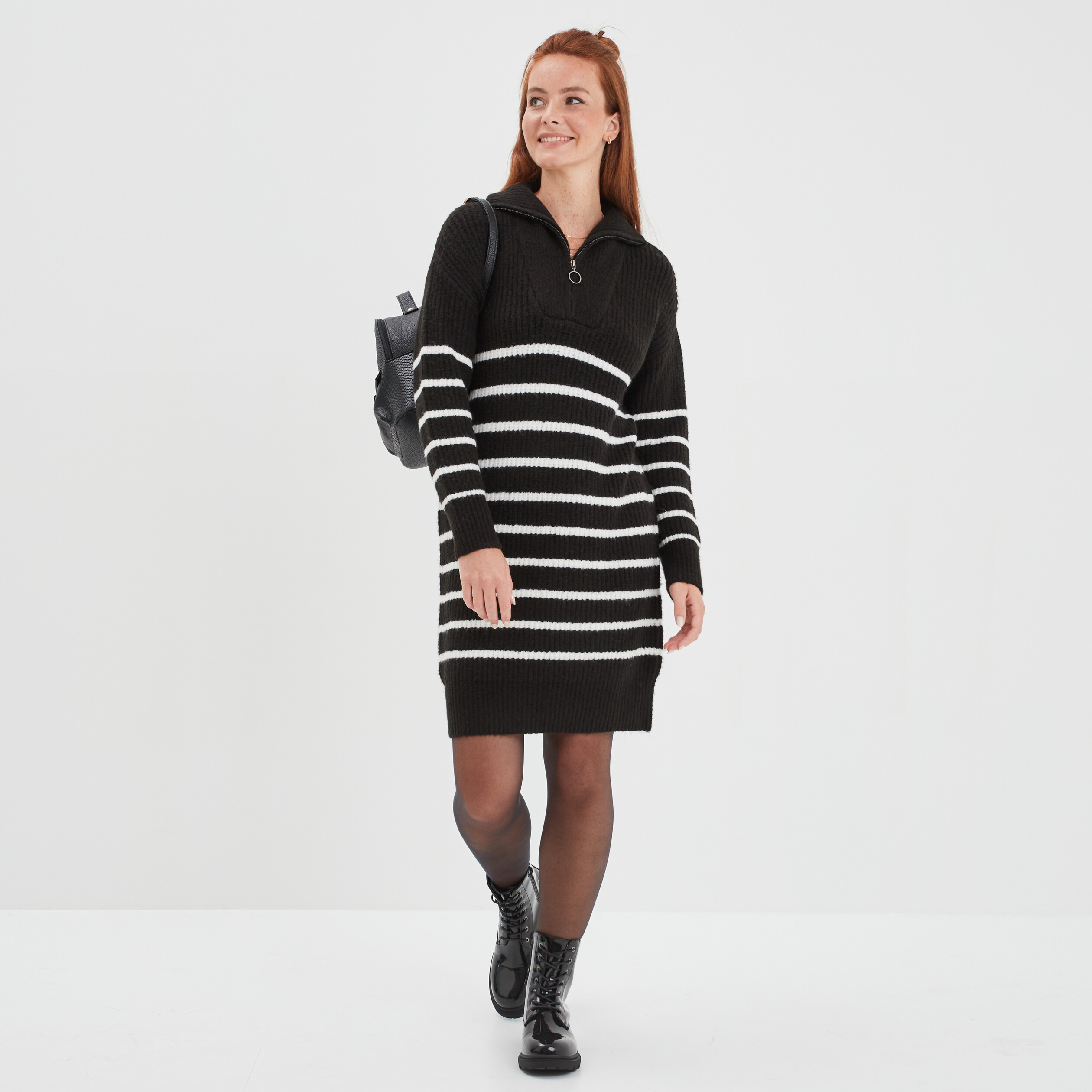 Robe pull col camionneur zippé noir femme | La Halle
